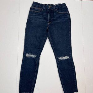 Good American Always Fit Skinny Distressed Knee Jeans Dark Blue 6 - 12